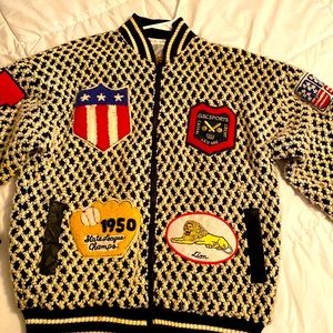 Vintage Blue Point Knit USA Patches Bomber Jacket